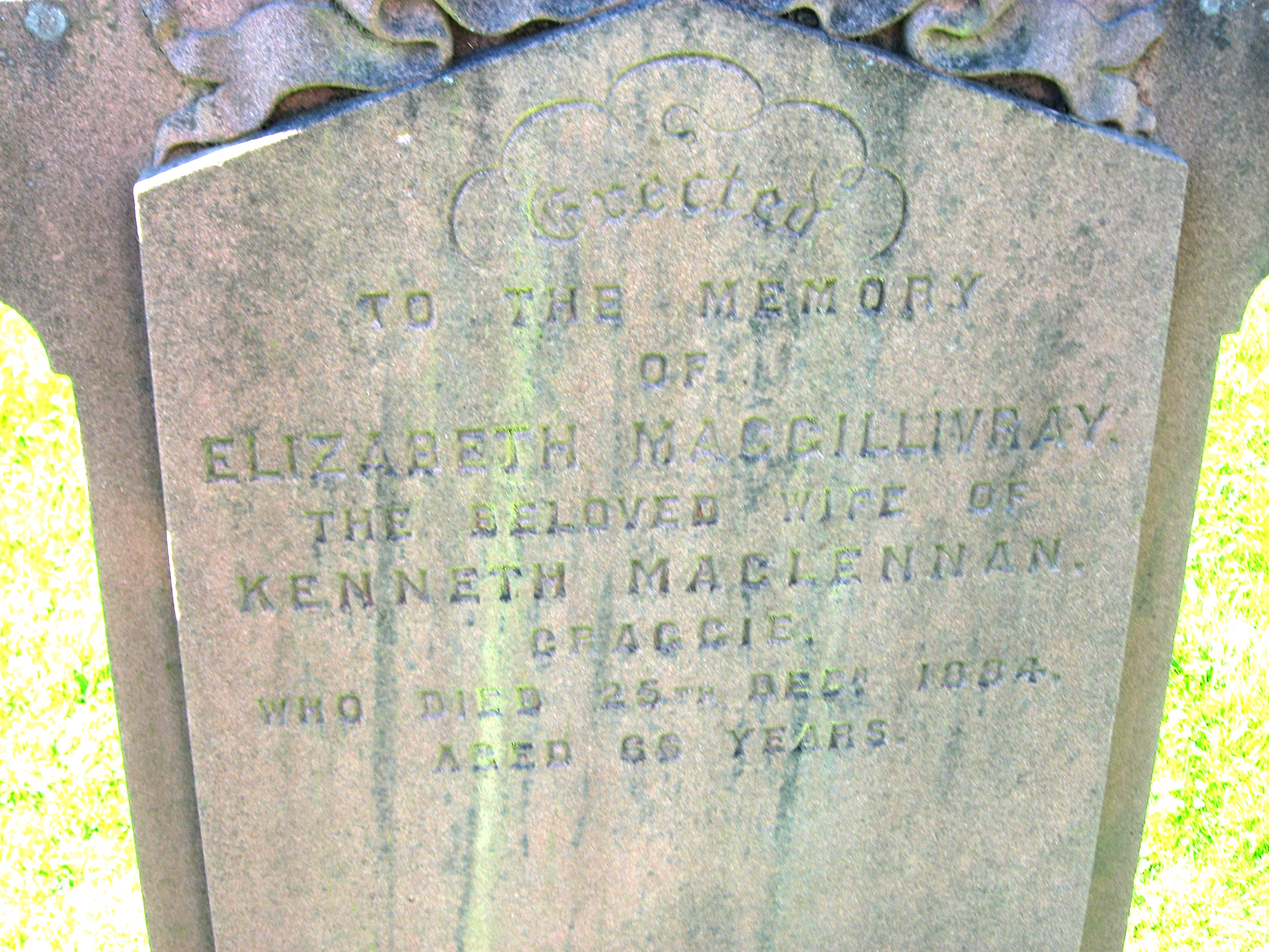 Photo of headstones/Elizabeth MacGillivray d1884 hdstn Daviot